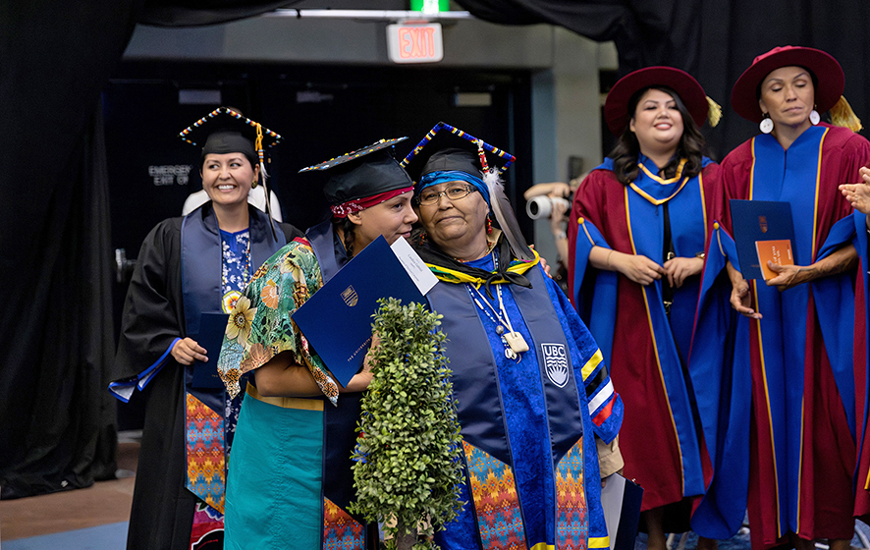 Indigenous students wait to receive their degrees at UBC Okanagan.